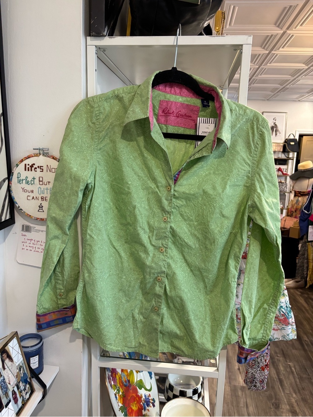 Robert Graham Lime Green Shirt with Pink Accents